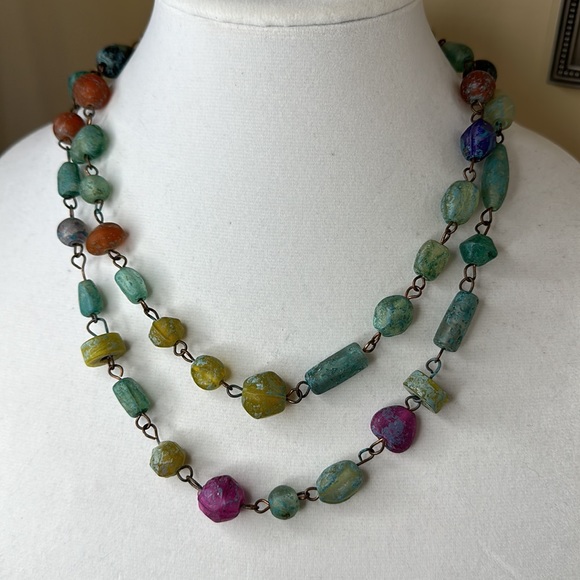 Long Necklace with Jewel Toned Beds - Picture 4 of 5